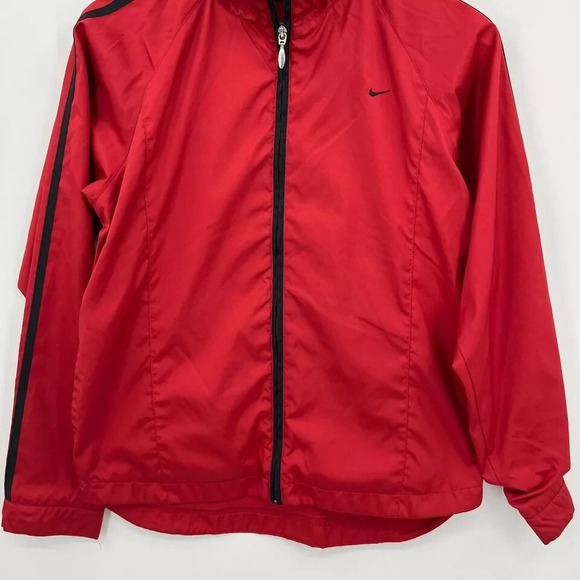 Nike‎ Windbreaker Jacket Women's M Red Full Zip Vtg Y2K Mock Neck Lined Retro - Picture 3 of 10
